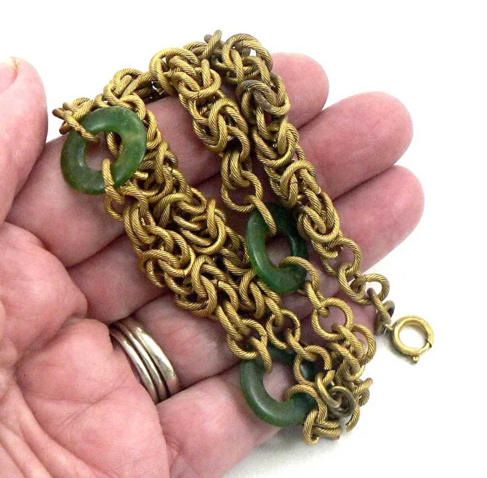 Golden Byzantine Chain Necklace with Green Discs - image 6