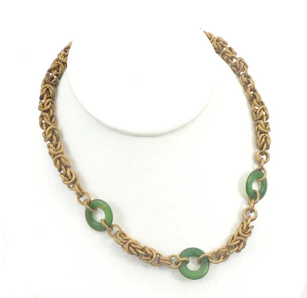 Golden Byzantine Chain Necklace with Green Discs - image 7