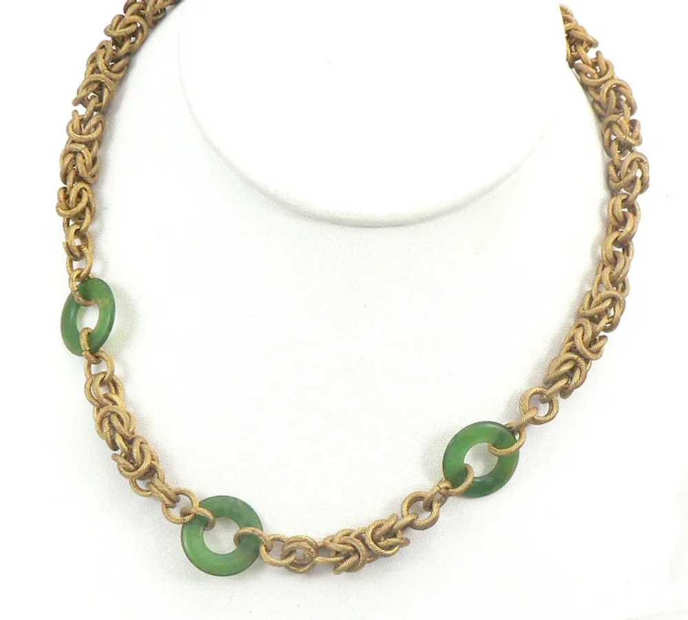 Golden Byzantine Chain Necklace with Green Discs - image 8