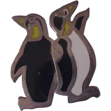 Mexico Sterling Silver  & Enamel Penguin Brooch - image 1