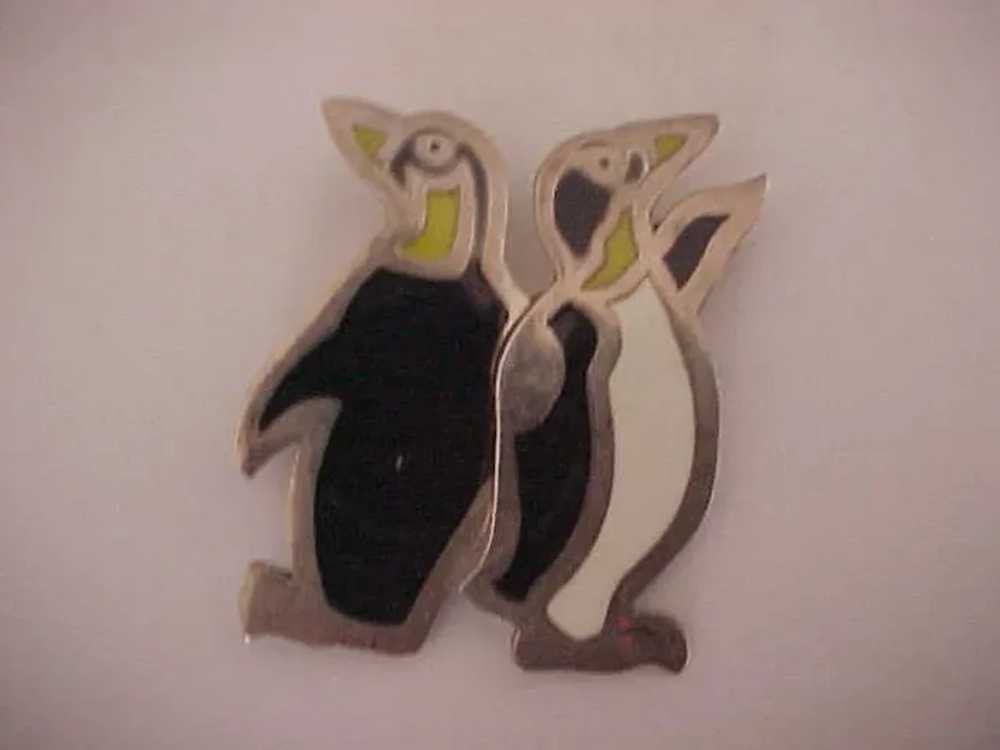 Mexico Sterling Silver  & Enamel Penguin Brooch - image 2