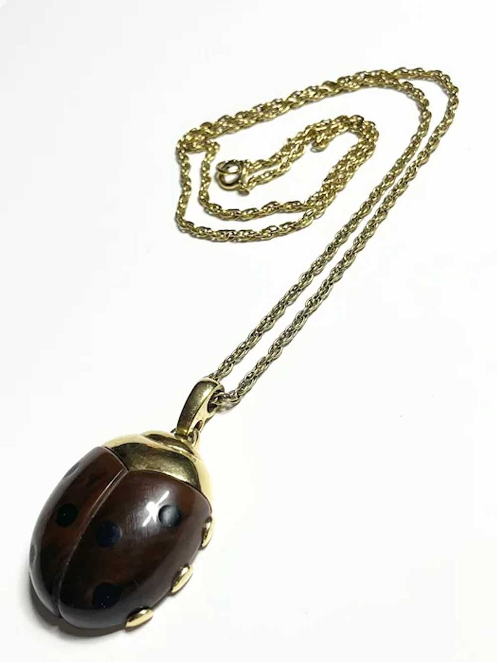 Vintage Signed Crown Trifari Ladybug Pendant Neck… - image 3