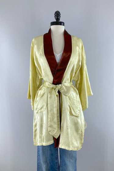 Vintage Yellow Satin Short Robe