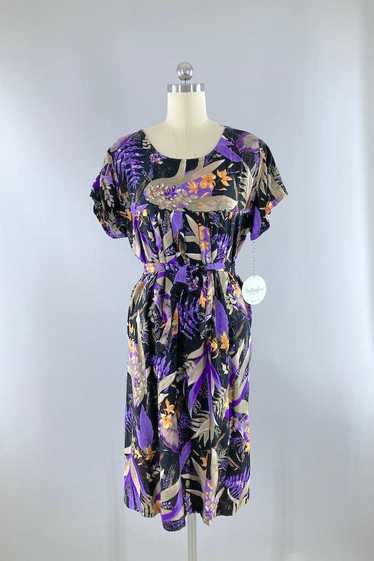 Vintage Black & Purple Hawaiian Aloha Dress - image 1