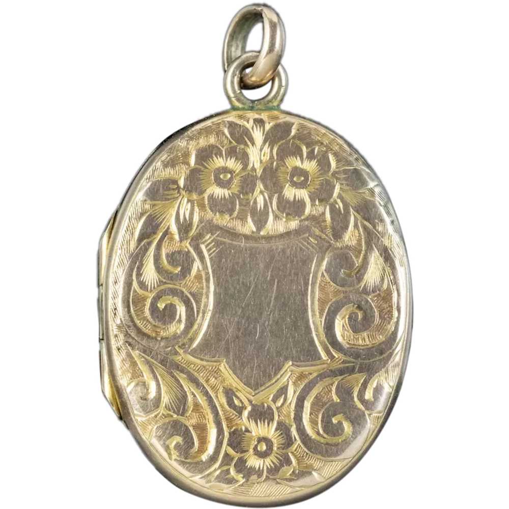 Antique Victorian Forget Me Not Locket 9ct Gold B… - image 1