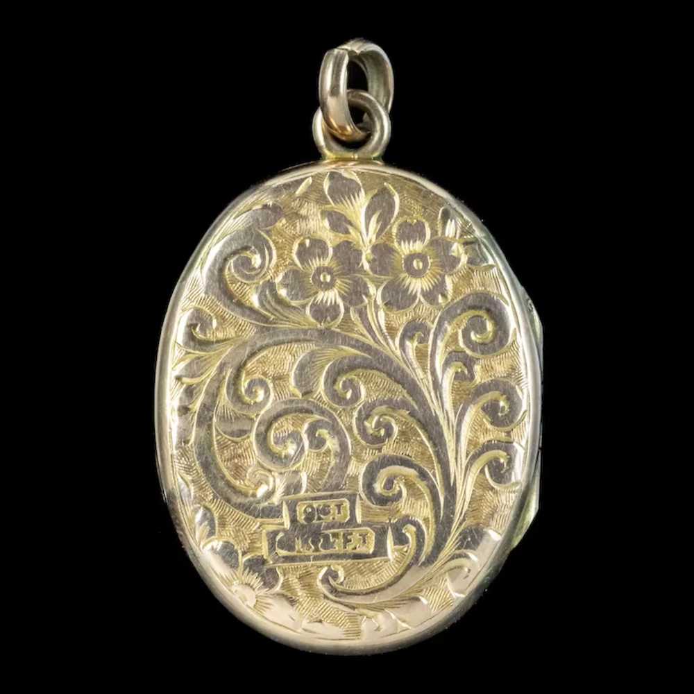 Antique Victorian Forget Me Not Locket 9ct Gold B… - image 4