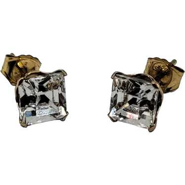 10k Yellow Gold Clear Square CZ Post Earrings