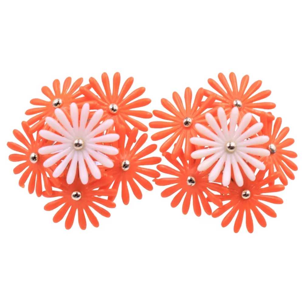 Earrings Daisy Style Flower Orange White Book Pie… - image 2