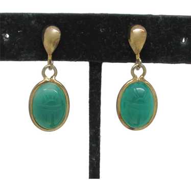12k Gold Filled Imitation Jade Scarab Earrings - image 1
