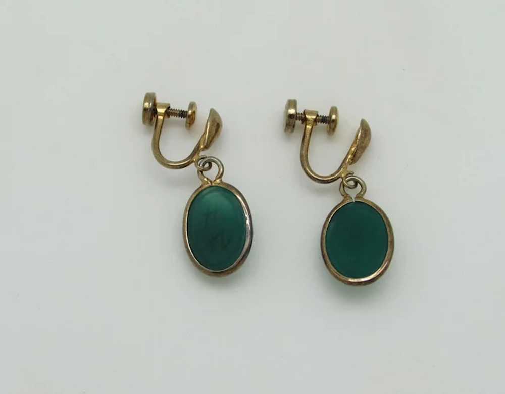 12k Gold Filled Imitation Jade Scarab Earrings - image 4
