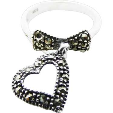 Vintage Sterling Silver Marcasite Heart Ring - image 1