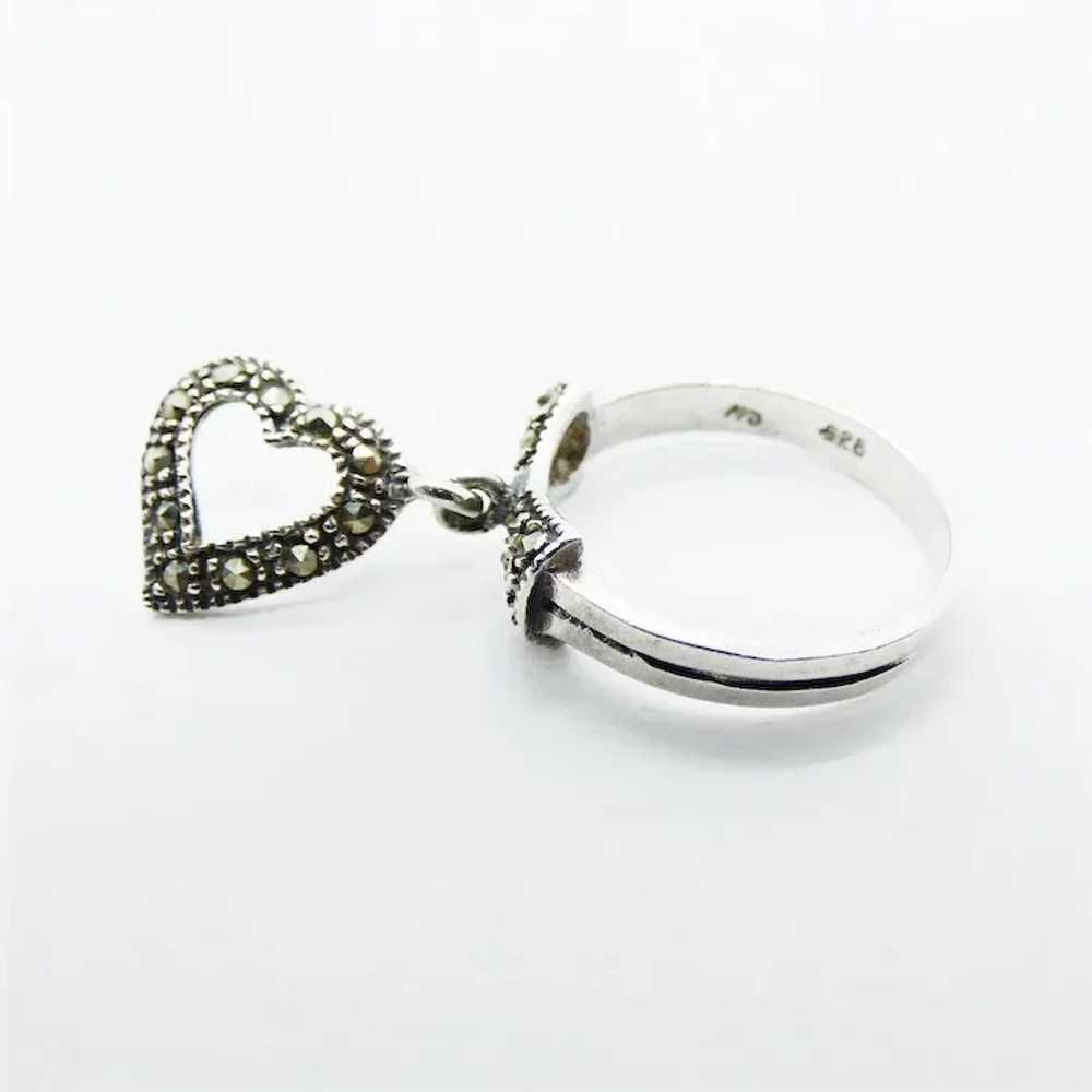 Vintage Sterling Silver Marcasite Heart Ring - image 2