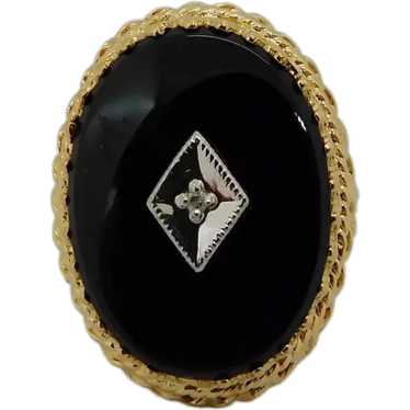 Vintage .005ct Diamond & Oval Onyx Ring 14K Yellow