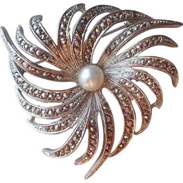 Theodor Fahrner Marcasite Cultured Pearl Sterling… - image 1
