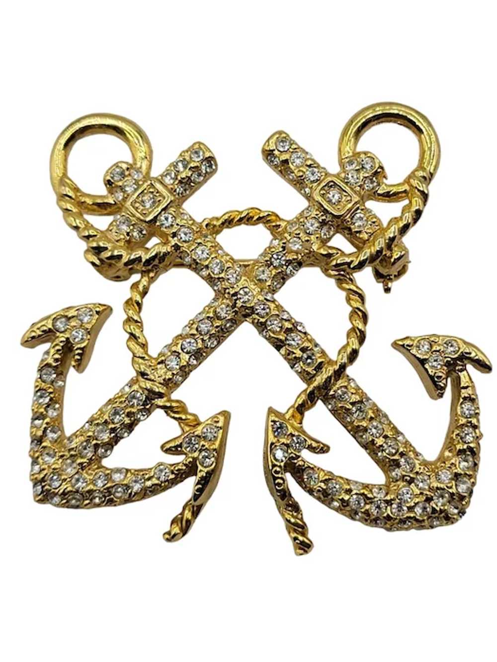 Carolee Gold-Tone Clear Rhinestone Crossed Anchor… - image 4