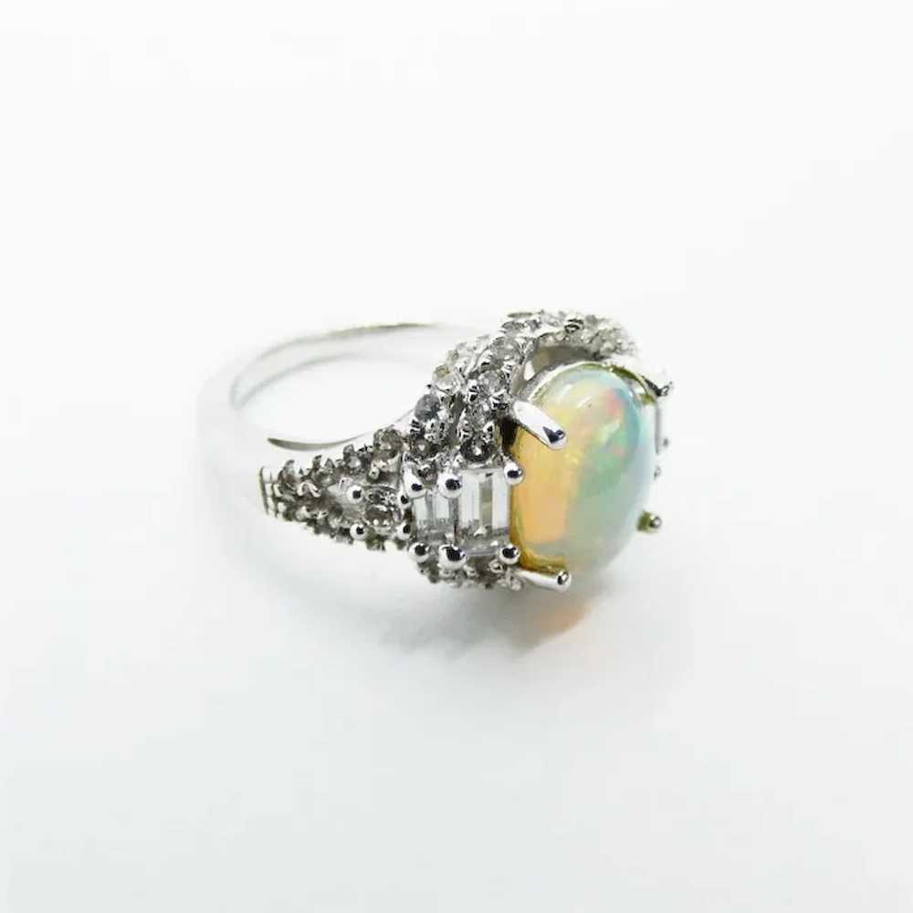 Vintage Sterling Silver Opal and White Topaz Ring - image 2