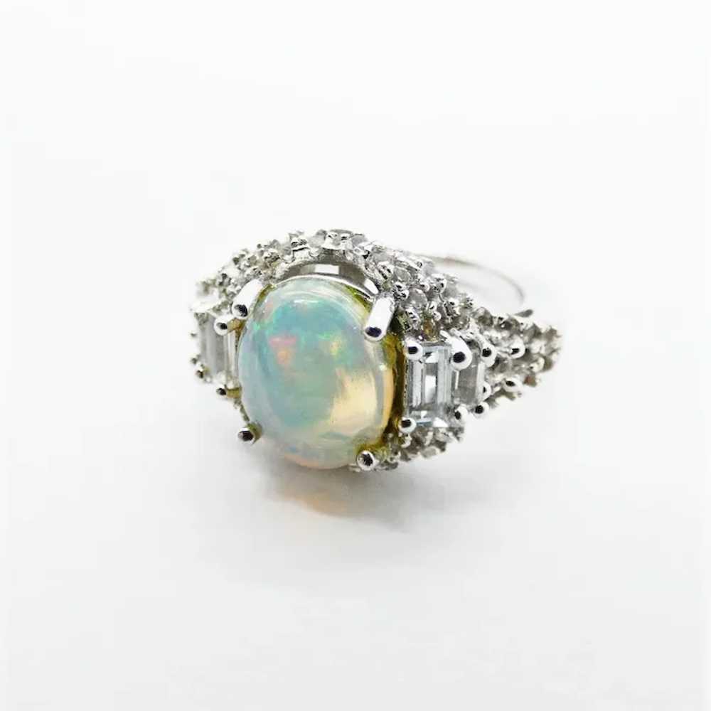 Vintage Sterling Silver Opal and White Topaz Ring - image 3