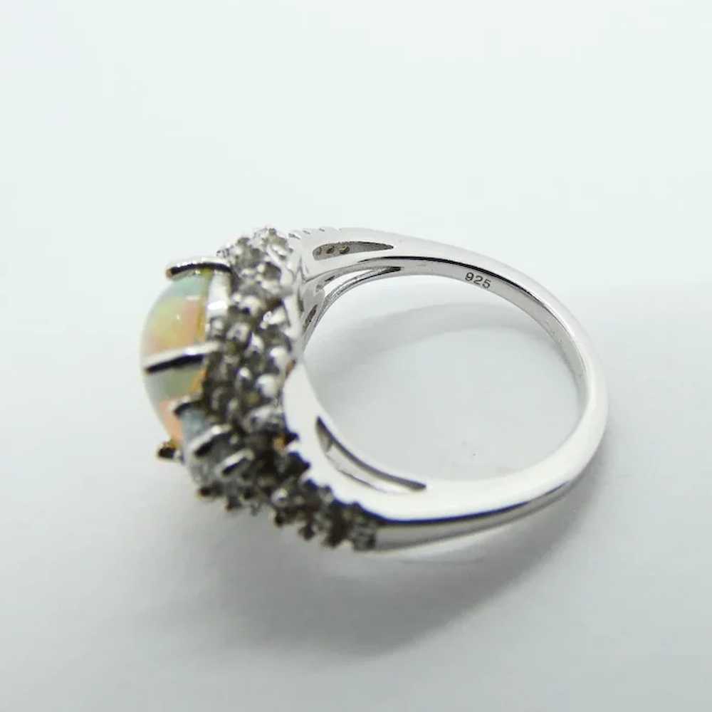 Vintage Sterling Silver Opal and White Topaz Ring - image 4