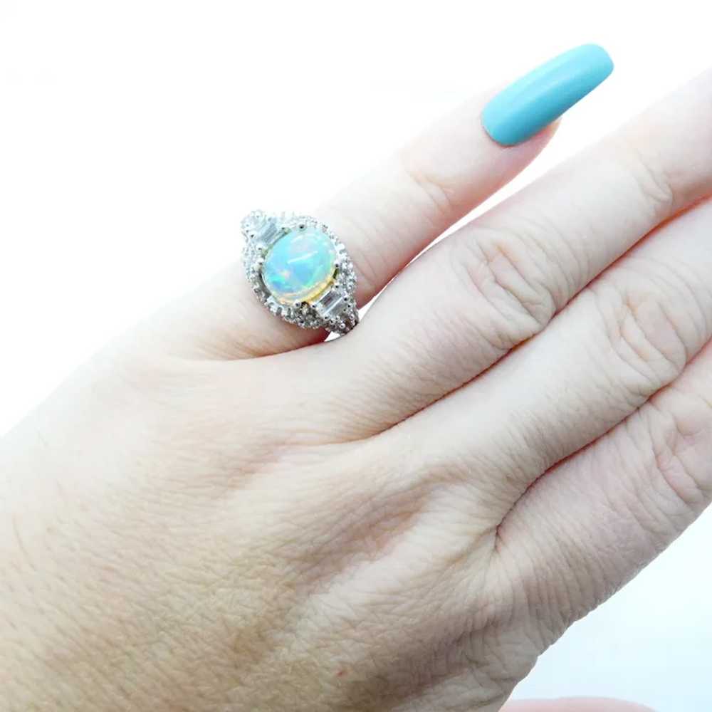 Vintage Sterling Silver Opal and White Topaz Ring - image 6