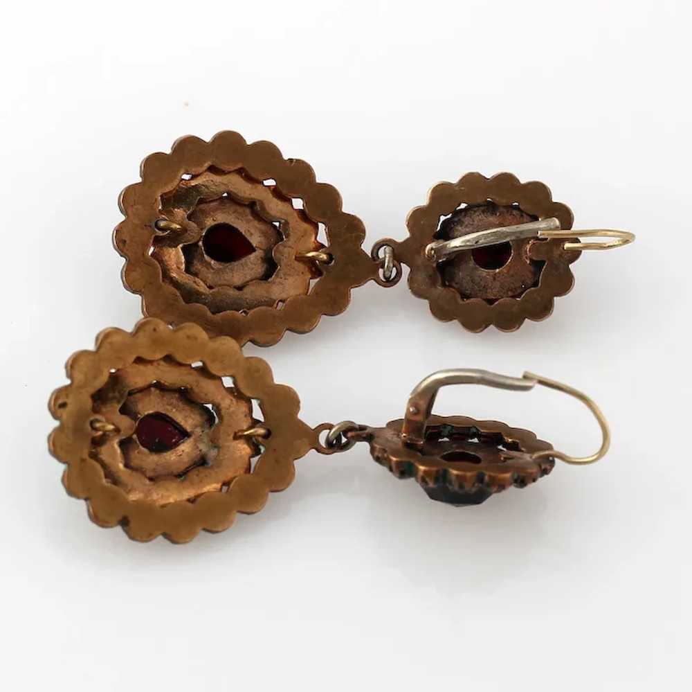 Bohemian Garnet Dangle Pierced Earrings 1930s - image 4