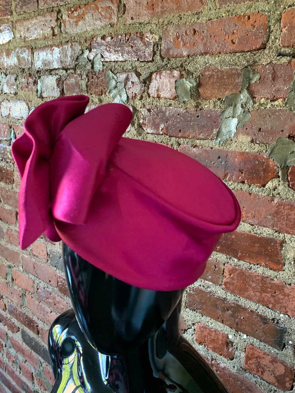 80s Fuchsia Bow Hat with Crystal - image 2