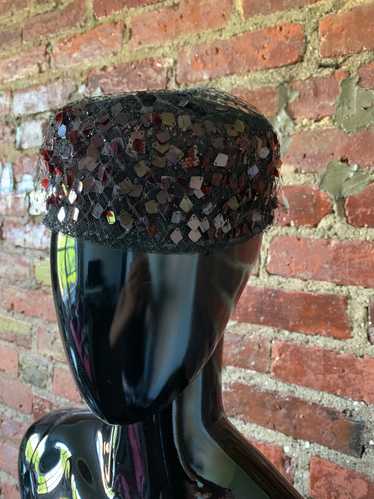 50s Tulle and Sequin Pillbox Hat