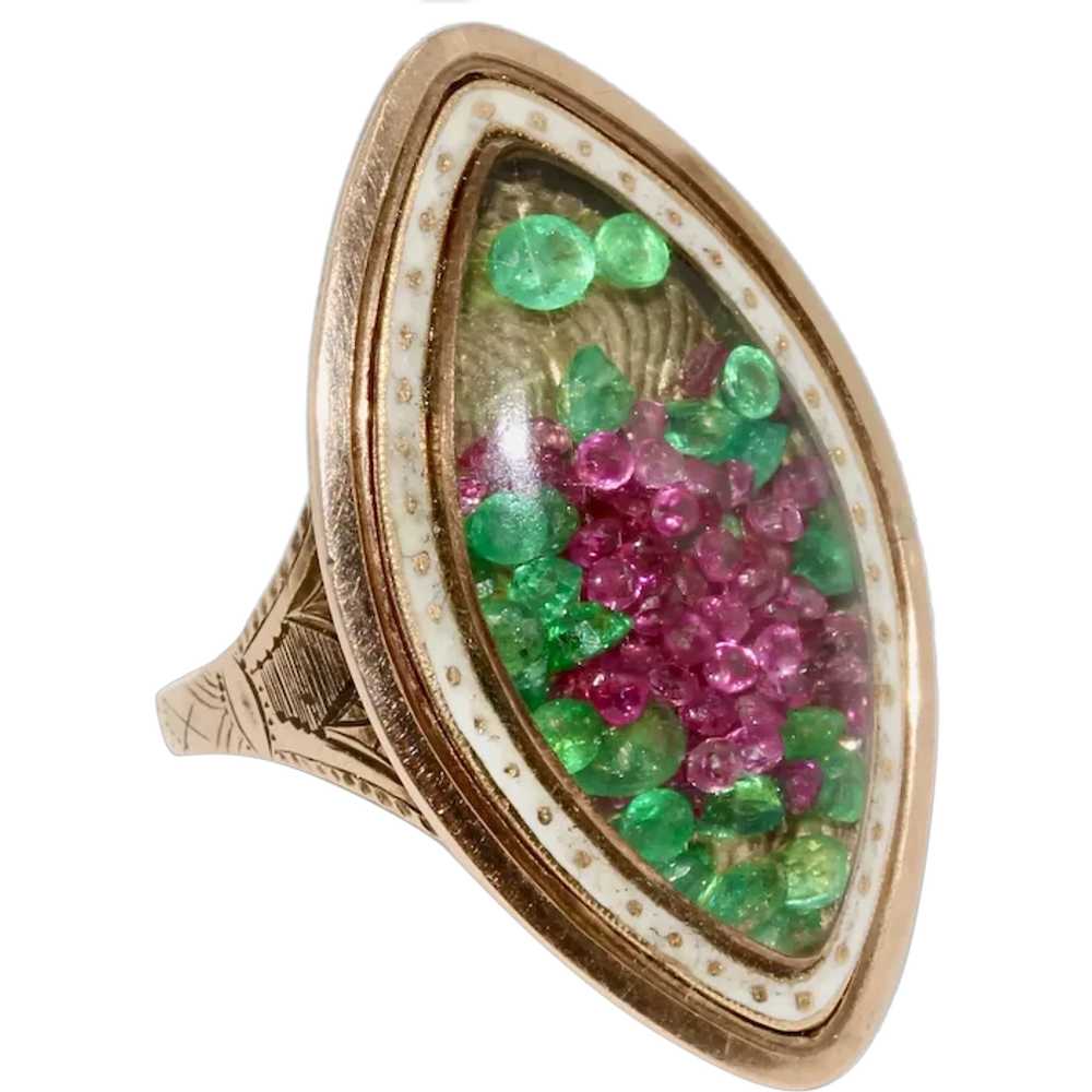 Antique 18th Century Georgian Ruby Emerald Enamel… - image 1