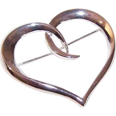 Sterling Silver Pin Brooch - Stylized Open Heart … - image 1