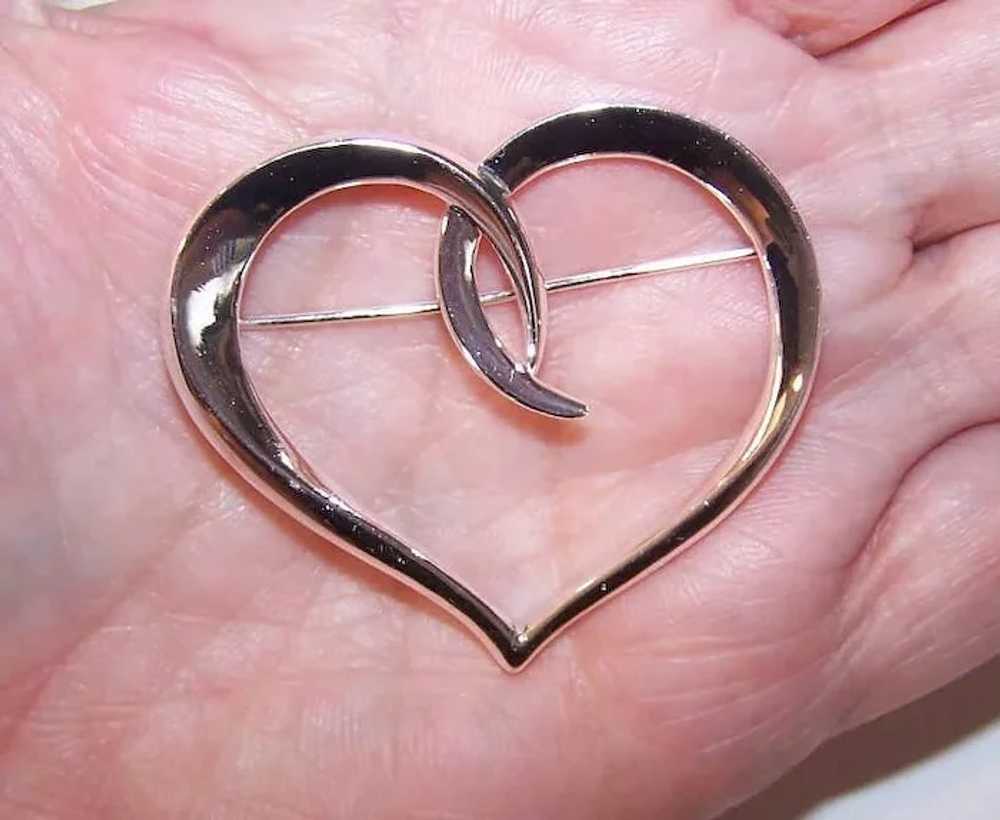 Sterling Silver Pin Brooch - Stylized Open Heart … - image 3
