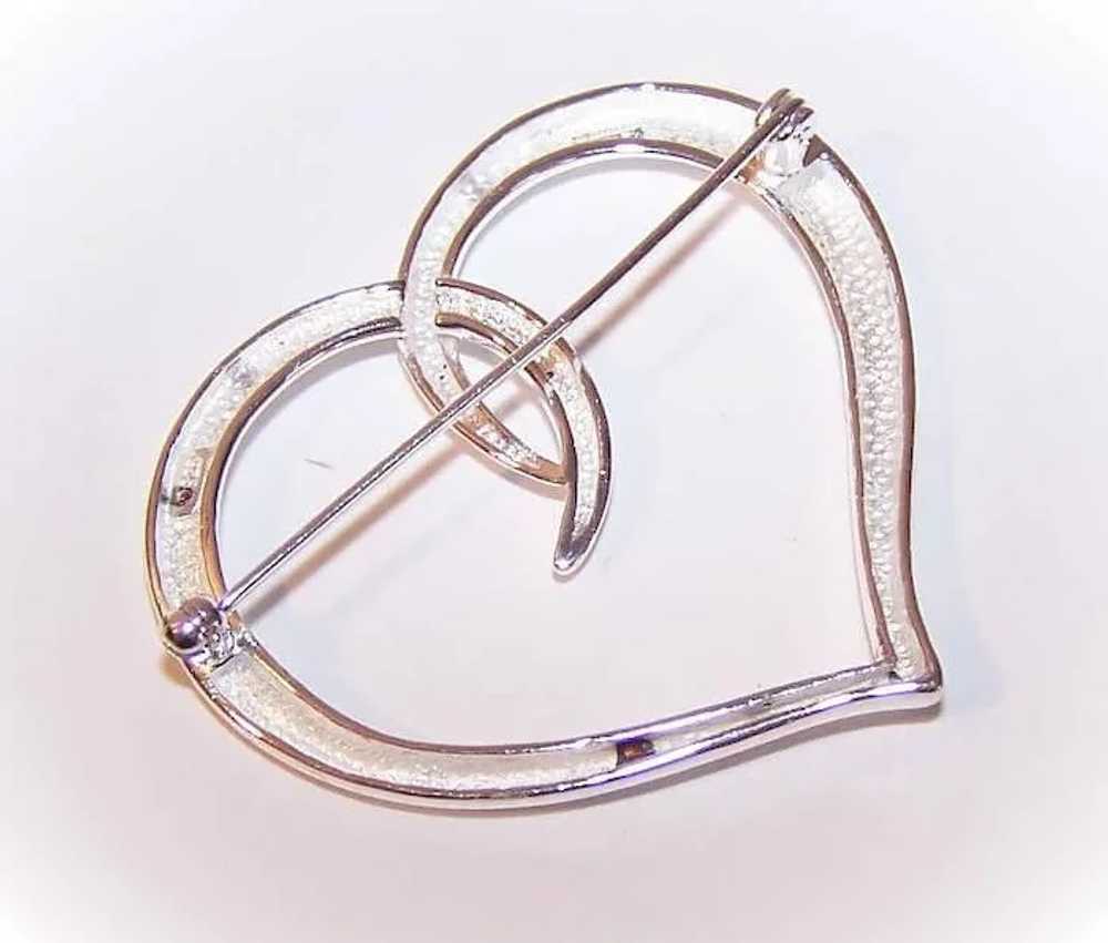 Sterling Silver Pin Brooch - Stylized Open Heart … - image 4