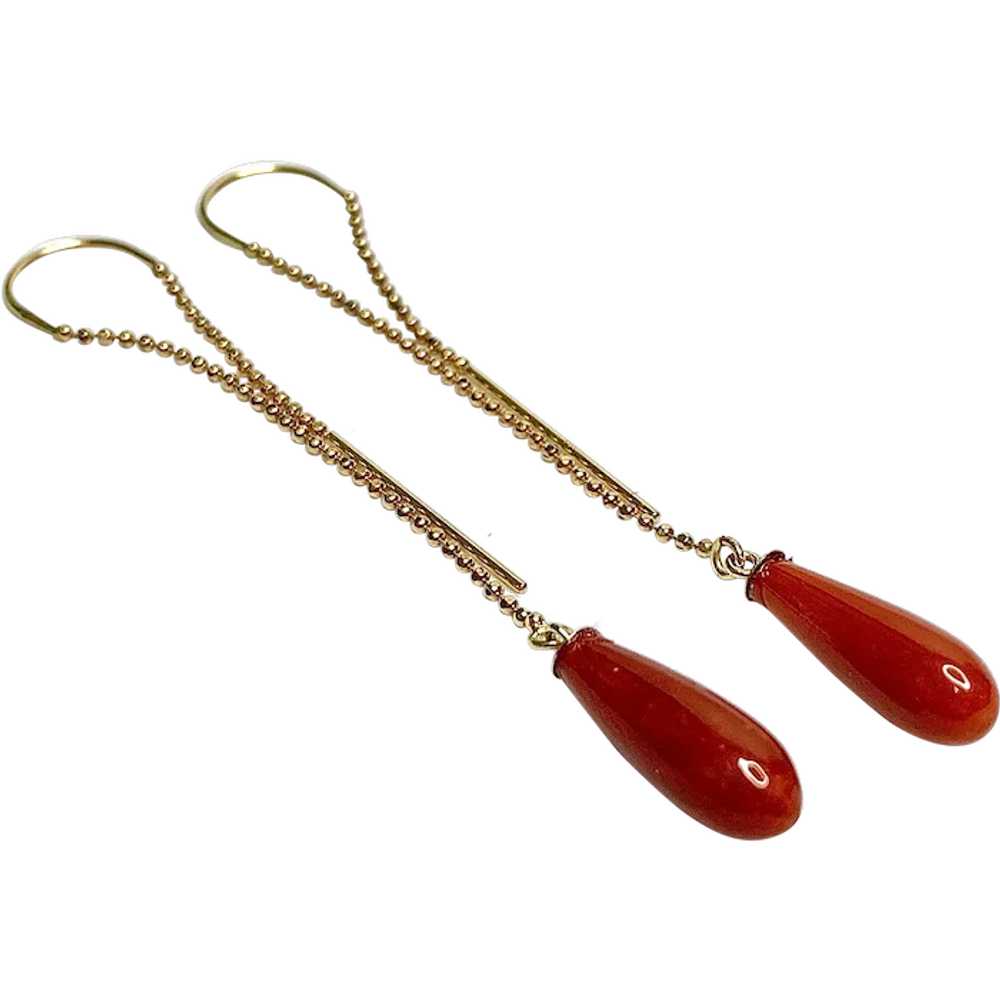 14k Gold And Genuine Red Coral Earring Gem