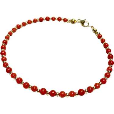 Genuine Red Coral and 14k Gold Bracelet - image 1