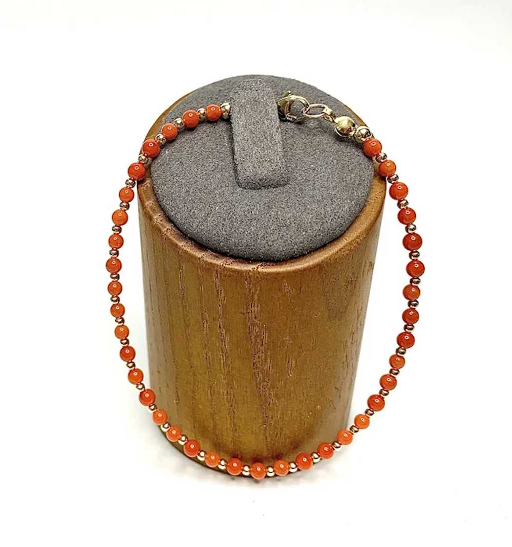 Genuine Red Coral and 14k Gold Bracelet - image 2