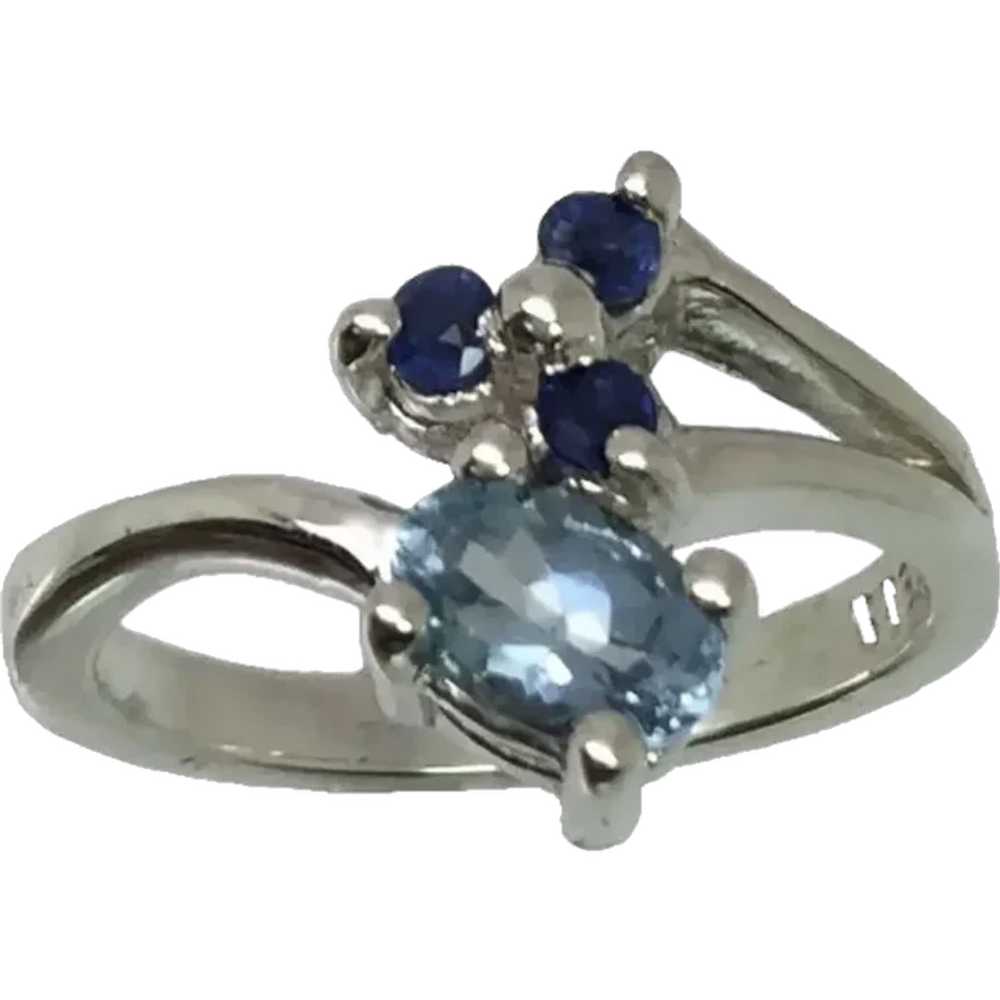 14k Aquamarine and Sapphire Ring, Free Resize - image 1