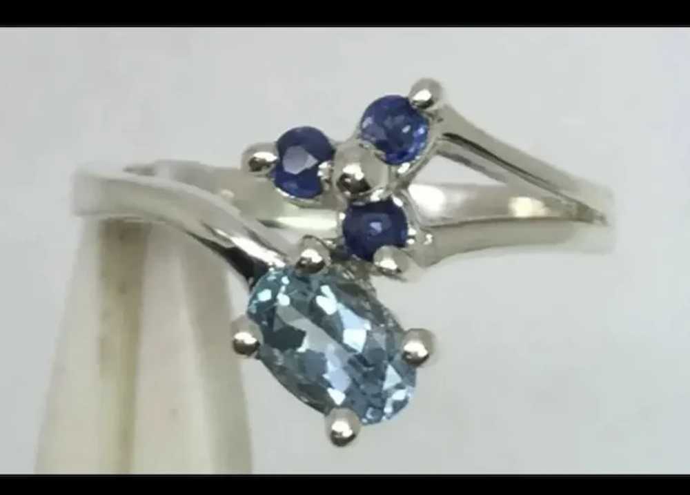 14k Aquamarine and Sapphire Ring, Free Resize - image 2