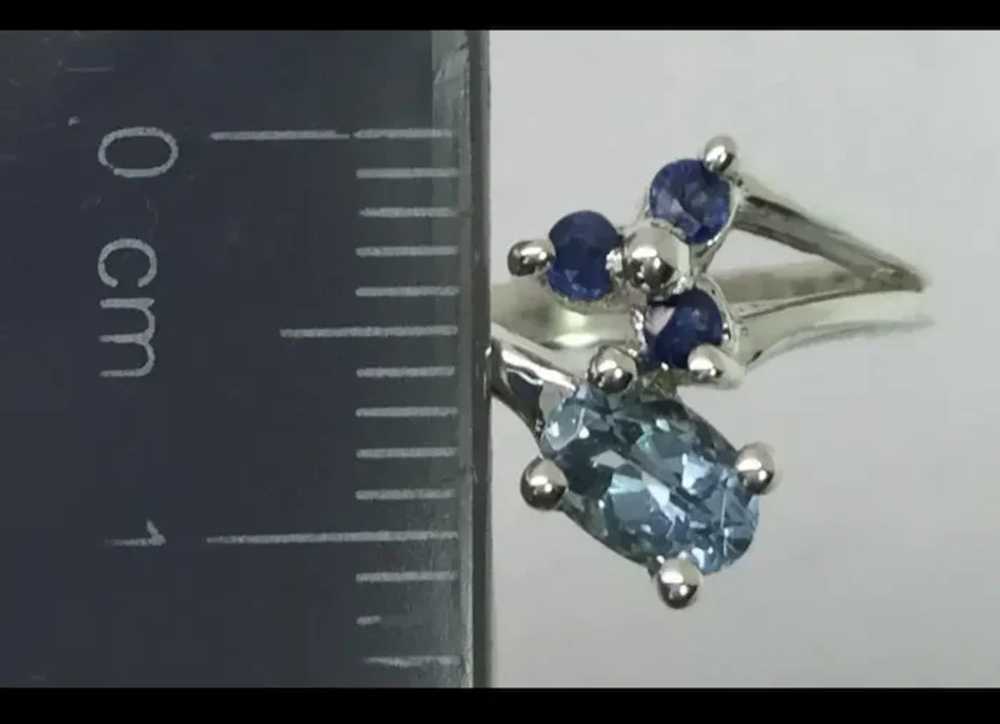 14k Aquamarine and Sapphire Ring, Free Resize - image 3