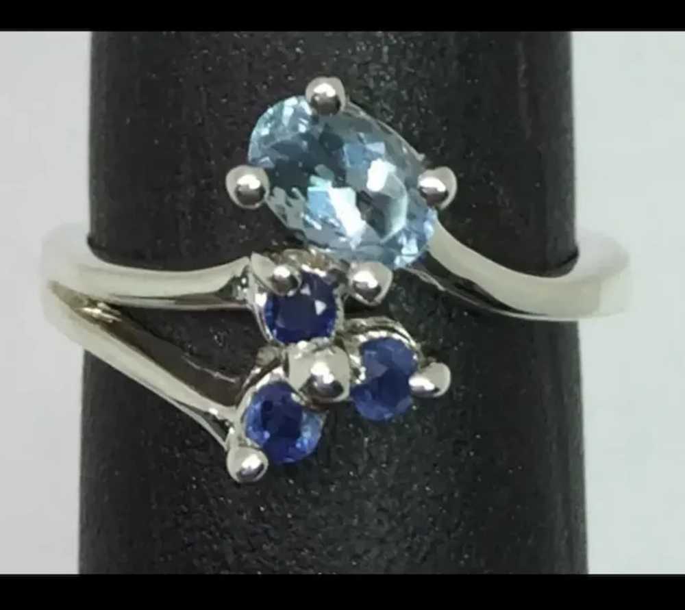 14k Aquamarine and Sapphire Ring, Free Resize - image 5