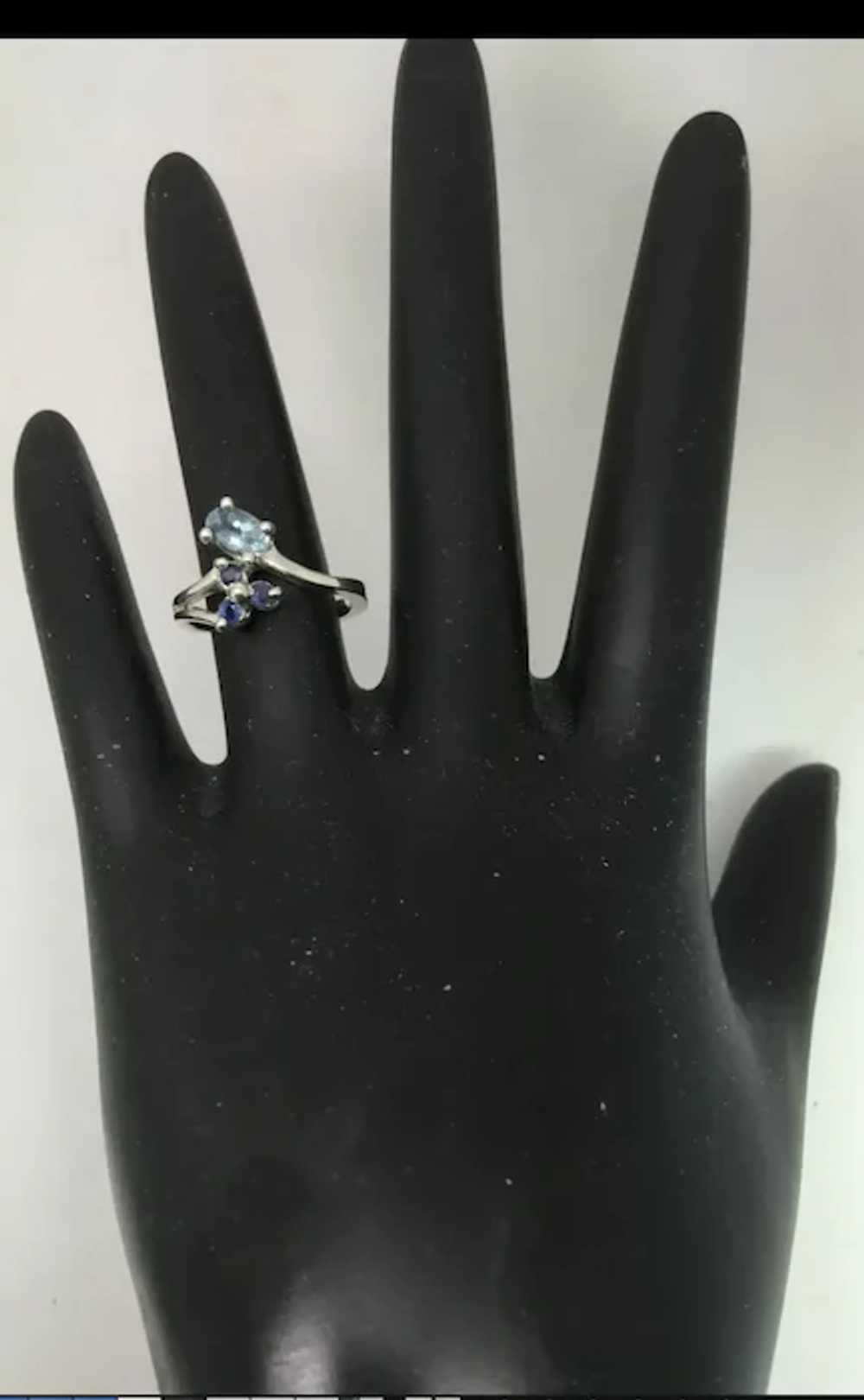 14k Aquamarine and Sapphire Ring, Free Resize - image 7