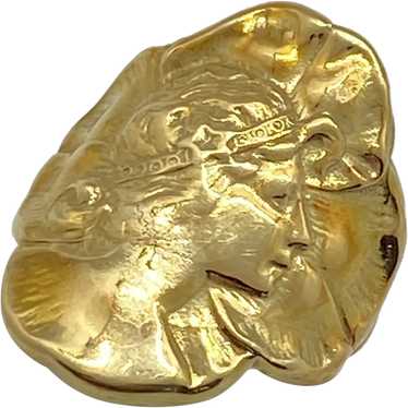 Art Nouveau Repousse Ring 14K Gold Woman's Profil… - image 1