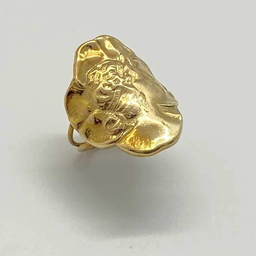 Art Nouveau Repousse Ring 14K Gold Woman's Profil… - image 2