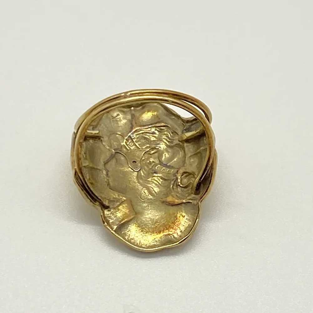 Art Nouveau Repousse Ring 14K Gold Woman's Profil… - image 3