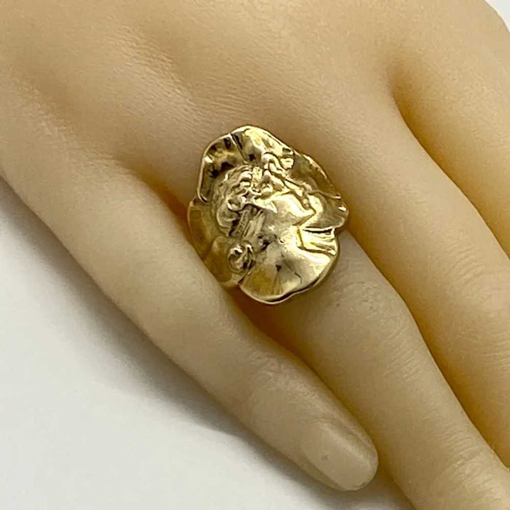 Art Nouveau Repousse Ring 14K Gold Woman's Profil… - image 6