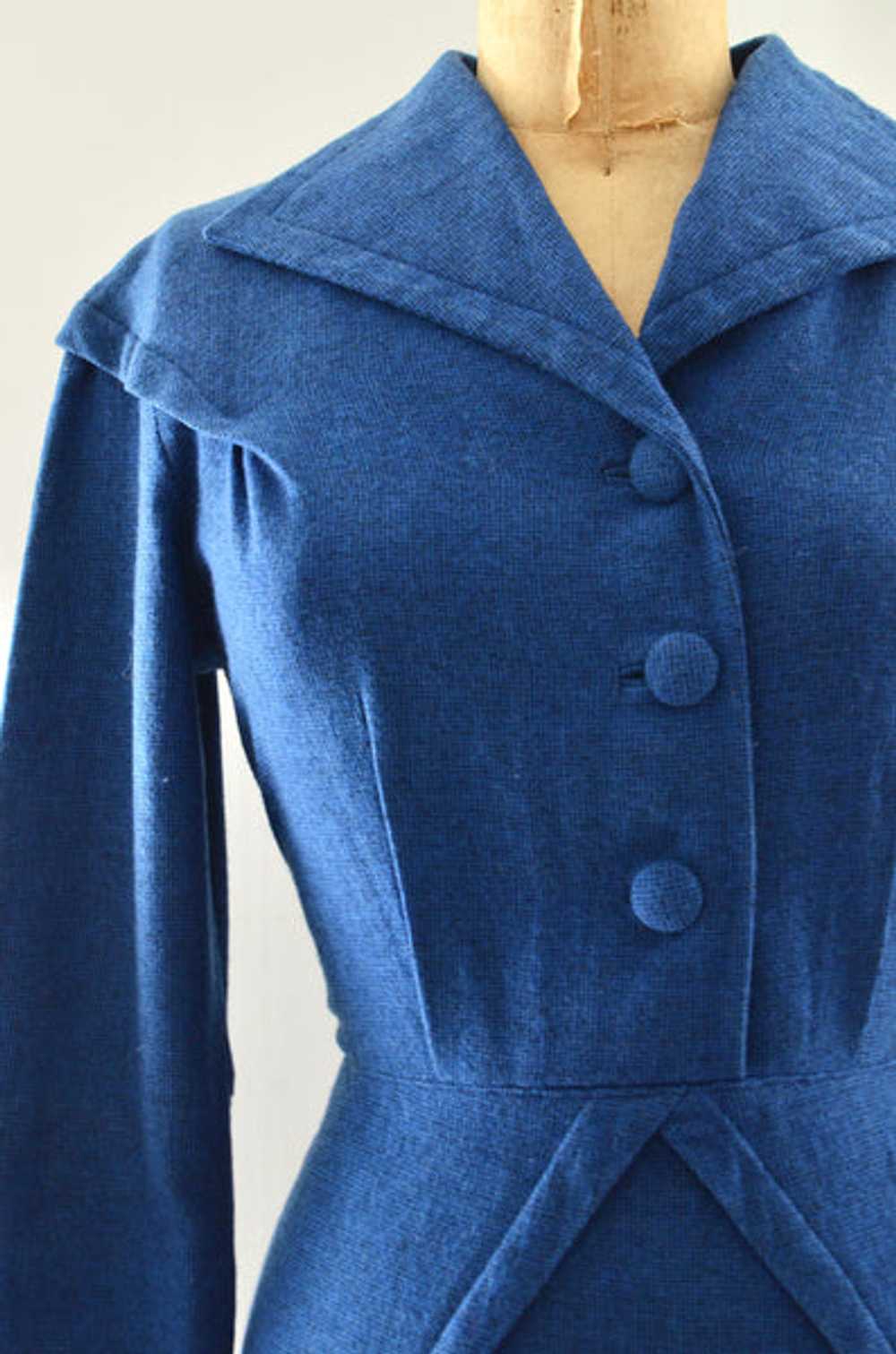 50's Blue Wool Wiggle Dress / S M - image 2