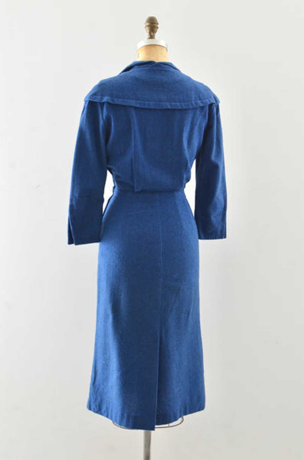 50's Blue Wool Wiggle Dress / S M - image 4