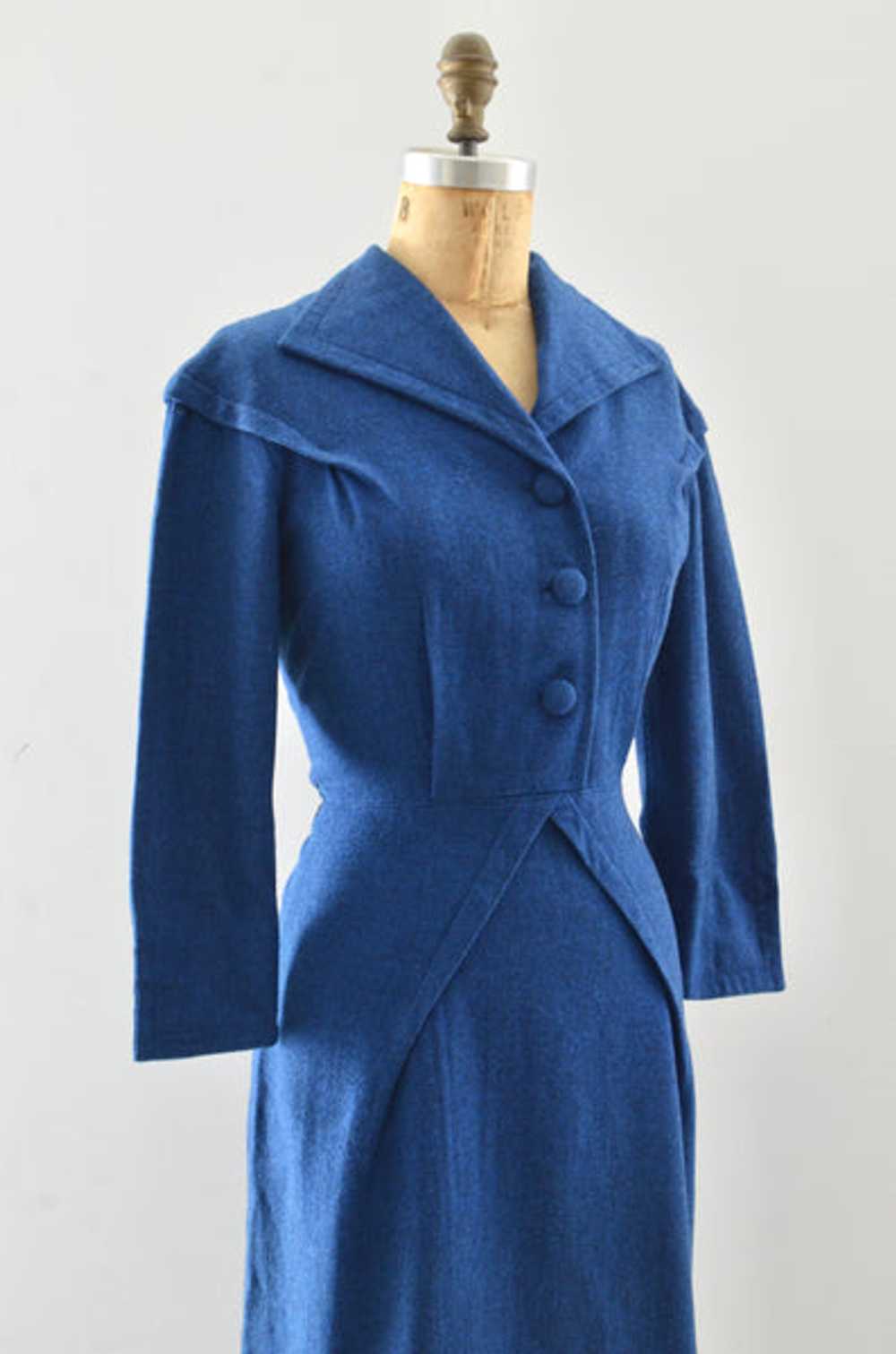 50's Blue Wool Wiggle Dress / S M - image 6