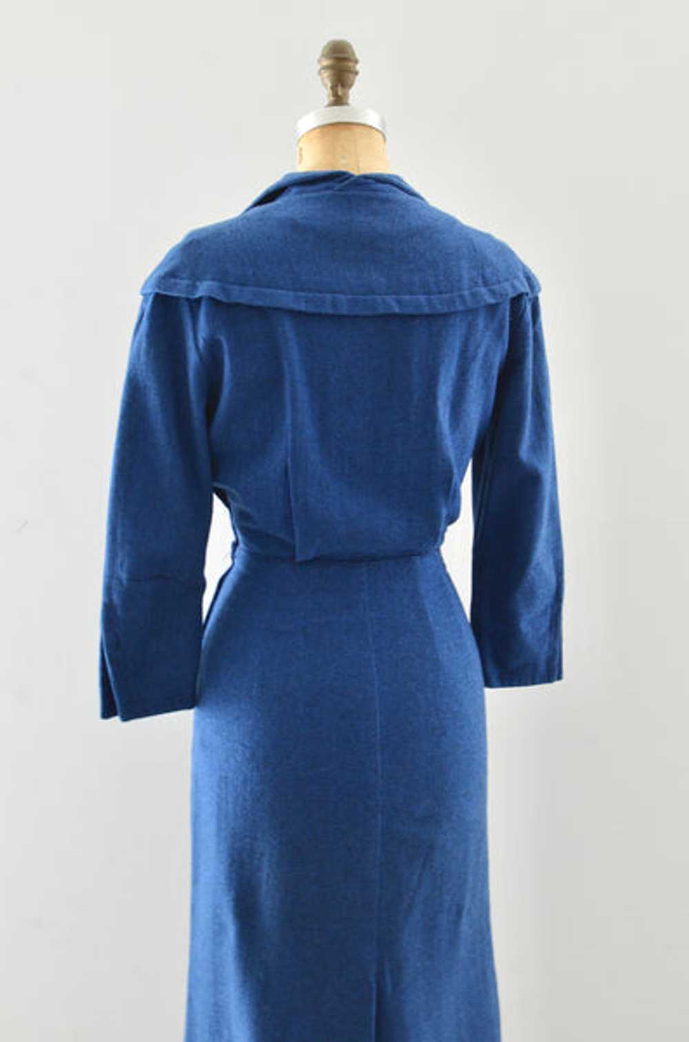 50's Blue Wool Wiggle Dress / S M - image 7
