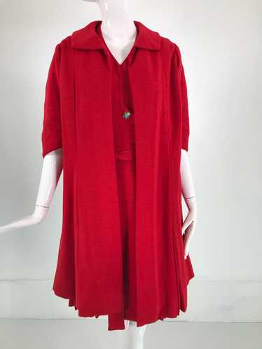 Coco Chanel Red Haute Couture 1950s 2 pc Wool Jers