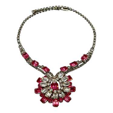 Coro Emerald-cut Pink Rhinestone Necklace - image 1