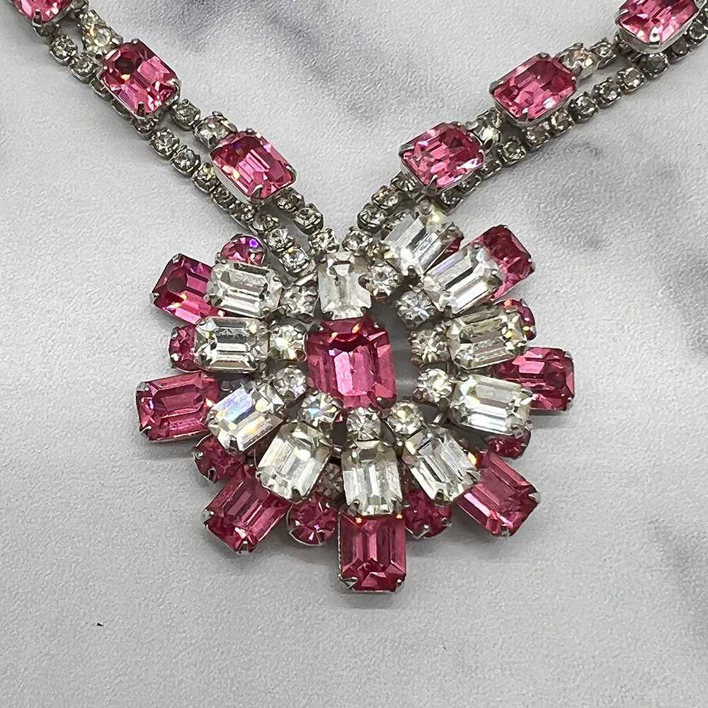 Coro Emerald-cut Pink Rhinestone Necklace - image 2