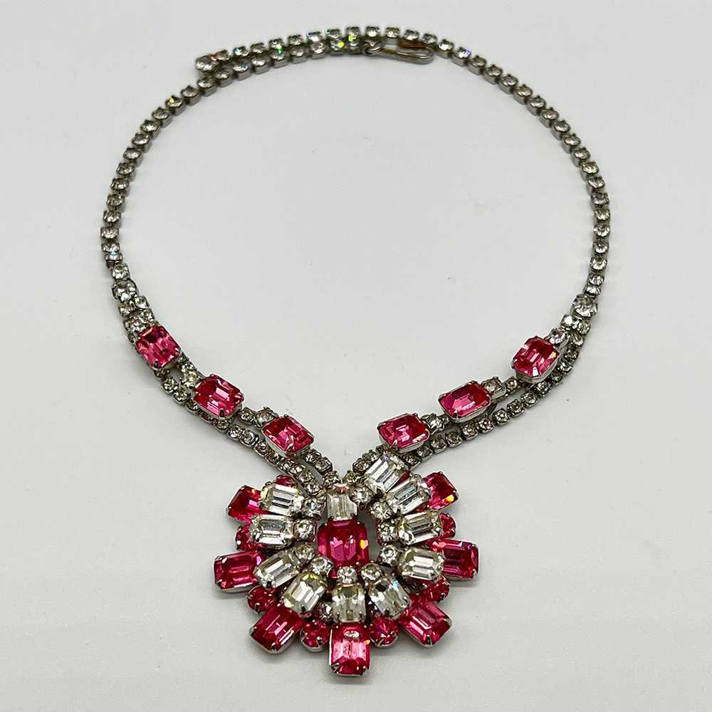 Coro Emerald-cut Pink Rhinestone Necklace - image 4